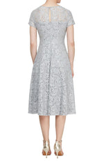 Cap Sleeve Tea Length Sequin Lace Dress