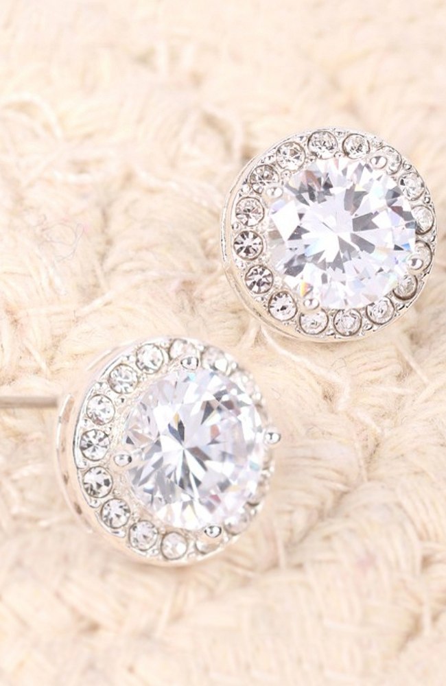 Round Cubic Zirconia Halo Earrings