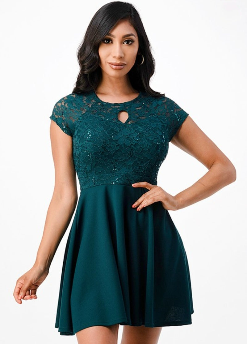 Hunter Green Short Sleeve Lace Top Skater Dress The Morrison Shop