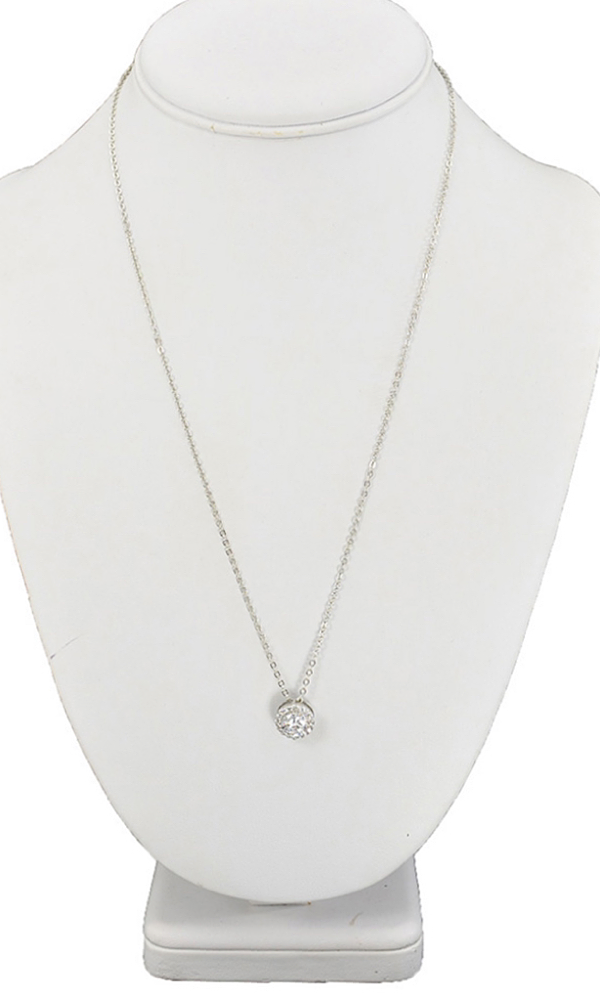 Silver Solitare with Halo Necklace