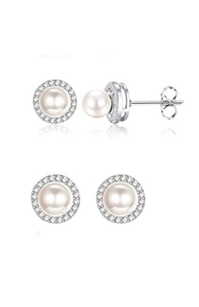 Halo Cubic Zirconia Pearl Earrings
